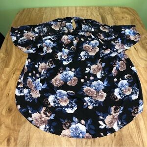 Floral Women's Top - Black and Blue